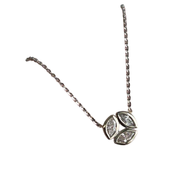 3 Ct Marquise Cut Natural Earth Mined Diamonds Three Stone Pendant Necklace White Gold