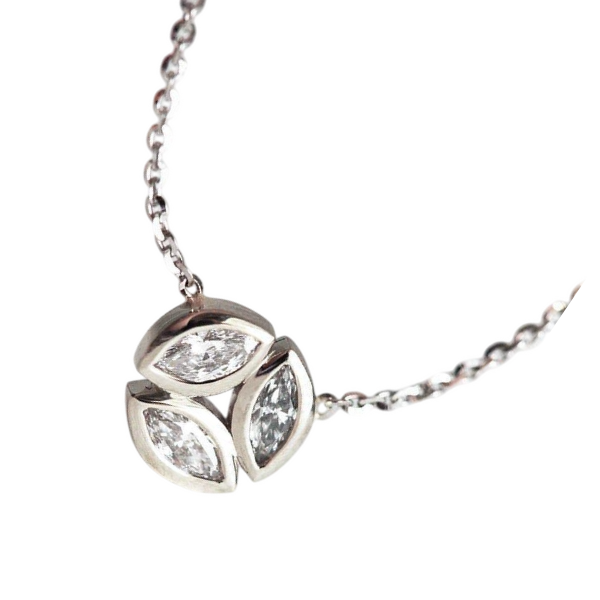 3 Ct Marquise Cut Natural Earth Mined Diamonds Three Stone Pendant Necklace White Gold