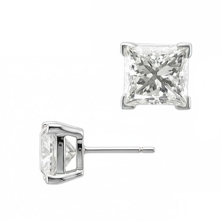 3 Ct Princess Cut Lab Grown Diamond Stud Earring 14K White Gold
