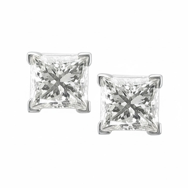 3 Ct Princess Cut Lab Grown Diamond Stud Earring 14K White Gold