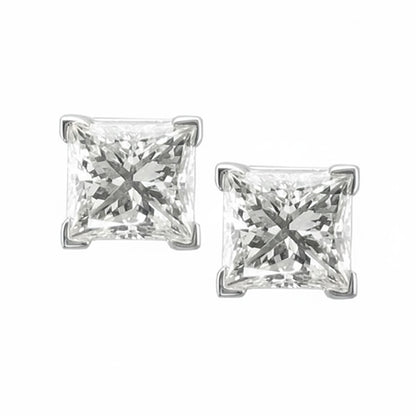 3 Ct Princess Cut Lab Grown Diamond Stud Earring 14K White Gold