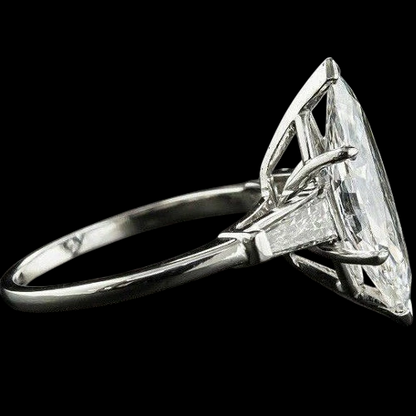 3 Stone Baguette & Marquise Old Cut Huge Lab Grown Diamond Ring 9 Carats