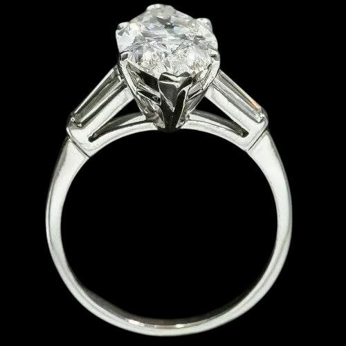3 Stone Baguette & Marquise Old Cut Huge Lab Grown Diamond Ring 9 Carats