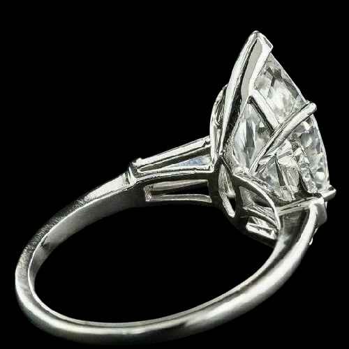 3 Stone Baguette & Marquise Old Cut Huge Lab Grown Diamond Ring 9 Carats