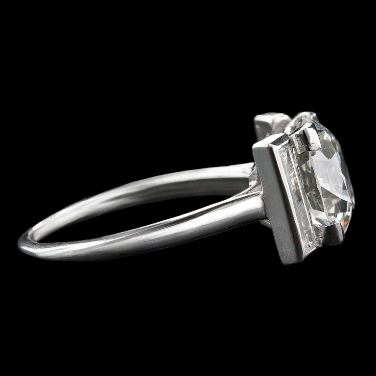 3 Stone Baguette & Round Old Miner Large Lab Grown Diamond Ring 8 Carats 14K Gold