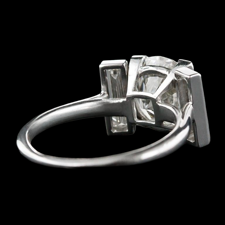 3 Stone Baguette & Round Old Miner Large Lab Grown Diamond Ring 8 Carats 14K Gold