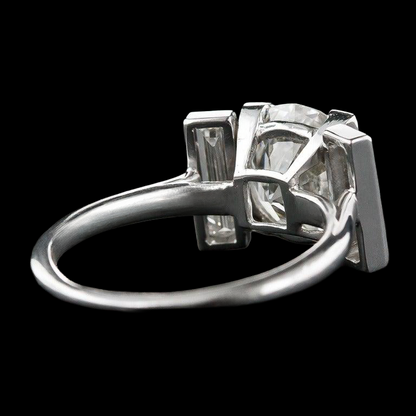 3 Stone Baguette & Round Old Miner Large Lab Grown Diamond Ring 8 Carats 14K Gold