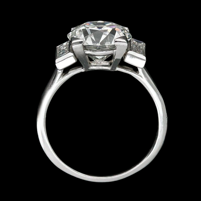 3 Stone Baguette & Round Old Miner Large Lab Grown Diamond Ring 8 Carats 14K Gold