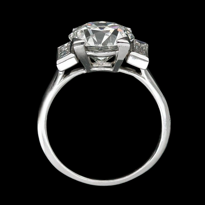 3 Stone Baguette & Round Old Miner Large Lab Grown Diamond Ring 8 Carats 14K Gold