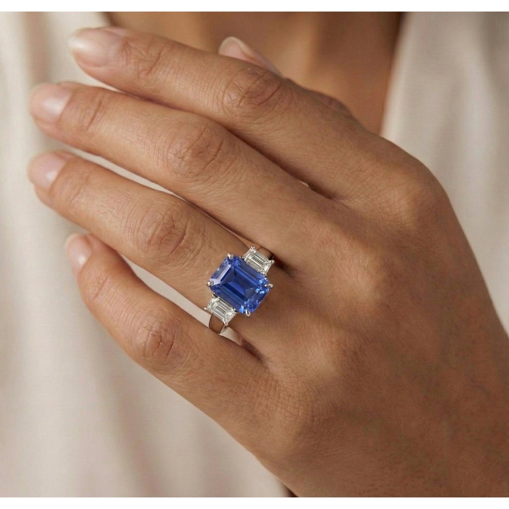 natural emerald sapphire 3ct ring with diamond accents
