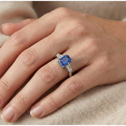 Natural Real ( Not Lab Grown )  3 Stone Cornflower Sapphire Ring