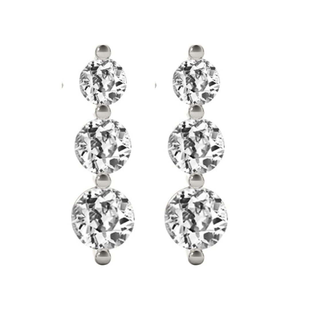 3 Stone Mined Diamond Drop Earrings Old European Cut 7.50 Carats