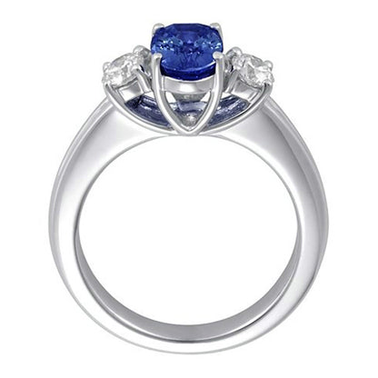 3 Stone Sapphire And Natural Earth Mined Diamonds Ring Anniversary 14K Gold