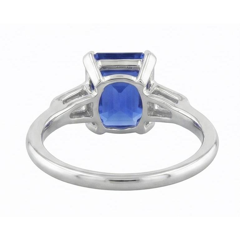 3 Stone Sapphire Ring Emerald Cut Tapered Baguette Natural Earth Mined Diamonds 3 Carats