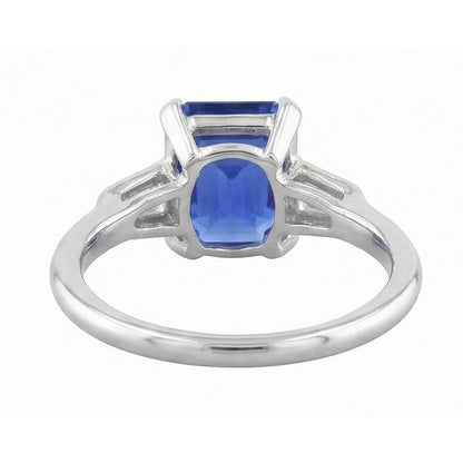 3 Stone Sapphire Ring Emerald Cut Tapered Baguette Natural Earth Mined Diamonds 3 Carats