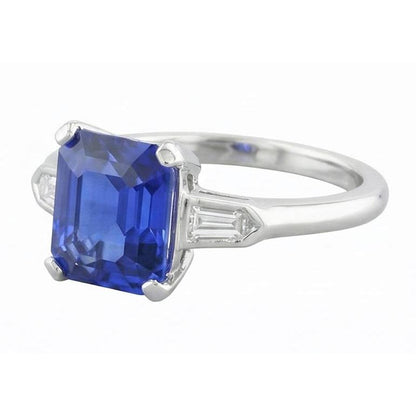 3 Stone Sapphire Ring Emerald Cut Tapered Baguette Natural Earth Mined Diamonds 3 Carats