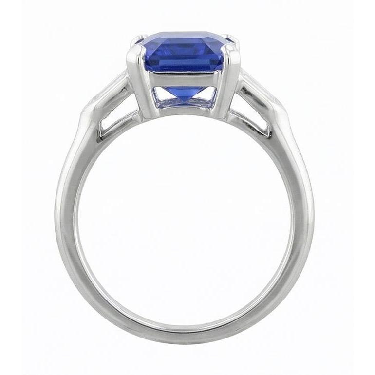 3 Stone Sapphire Ring Emerald Cut Tapered Baguette Natural Earth Mined Diamonds 3 Carats