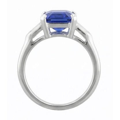 3 Stone Sapphire Ring Emerald Cut Tapered Baguette Natural Earth Mined Diamonds 3 Carats