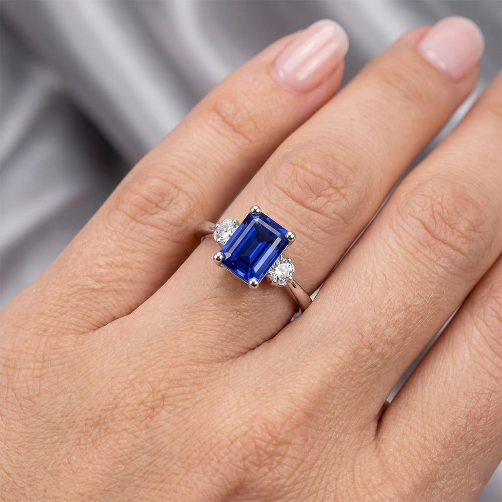 3ct Sapphire Emerald Cut Natural Earth Mined Diamond Ring
