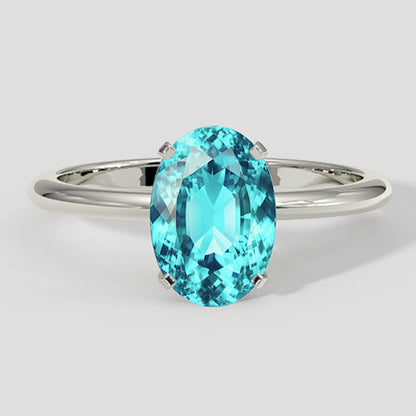 Natural Real ( Not Lab Grown )  3ct Oval Paraiba Tourmaline Four-Prong Solitaire