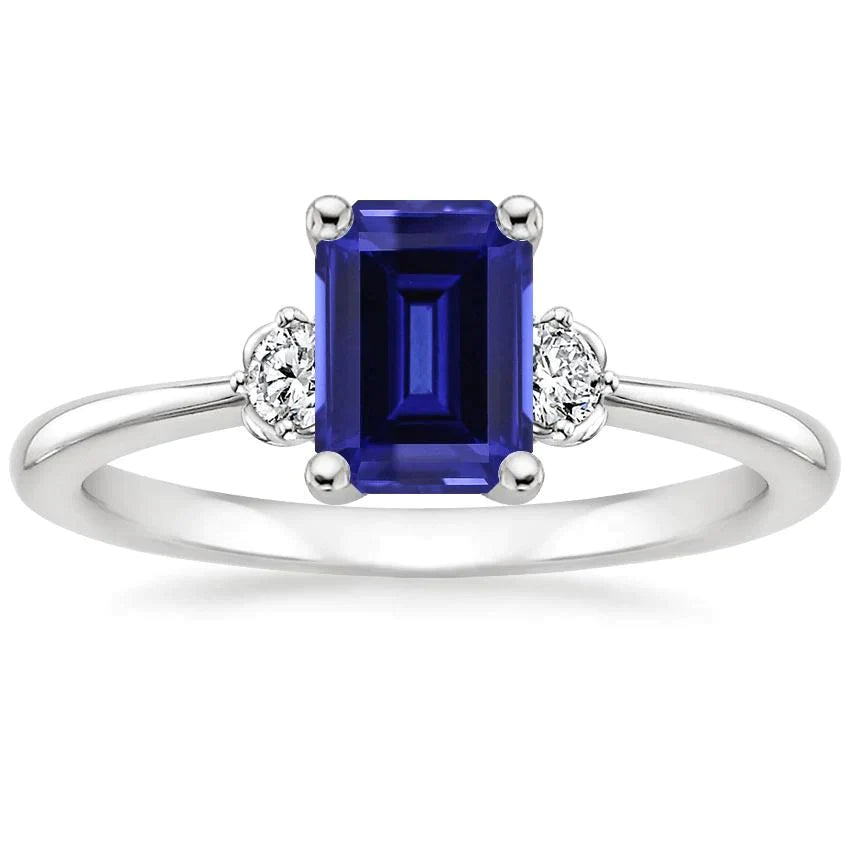 3ct Sapphire Emerald Cut Diamond Ring