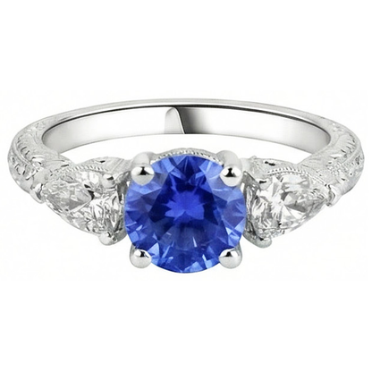4.01 Ct Wedding Ring Sri Lanka Sapphire Trillion Natural Earth Mined Diamonds 3-Stone