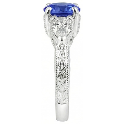 4.01 Ct Wedding Ring Sri Lanka Sapphire Trillion Natural Earth Mined Diamonds 3-Stone