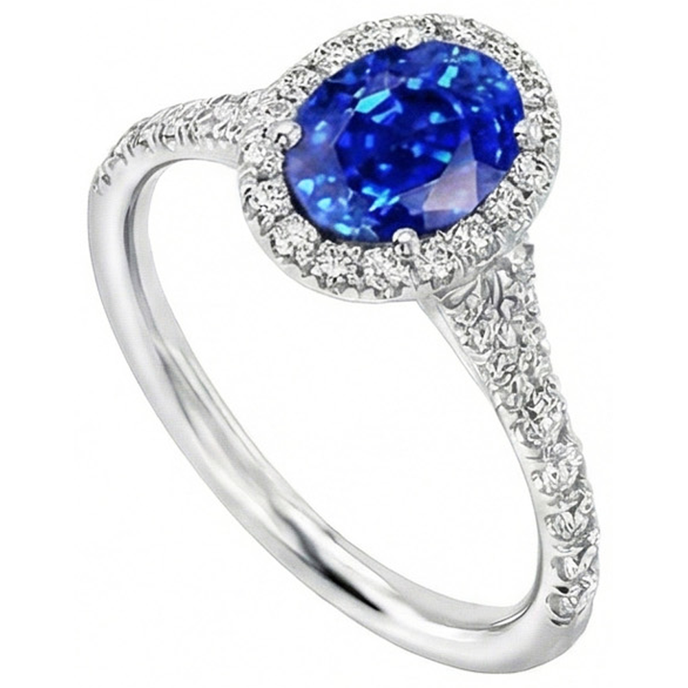 4.10 Ct Ceylon Blue Sapphire Natural Earth Mined Diamonds Wedding Ring White Gold 14K