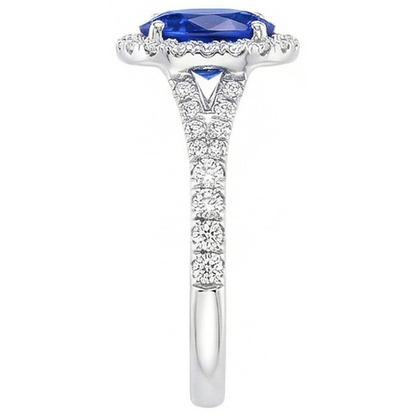 4.10 Ct Ceylon Blue Sapphire Natural Earth Mined Diamonds Wedding Ring White Gold 14K