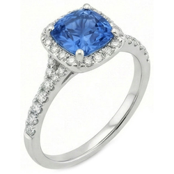 4.10 Ct Cushion Sri Lankan Sapphire And Round Natural Earth Mined Diamonds Ring White Gold