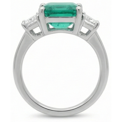 4.25 Carats Green Emerald GIA Natural Earth Mined Diamond Three Stone Ring White Gold 14K New