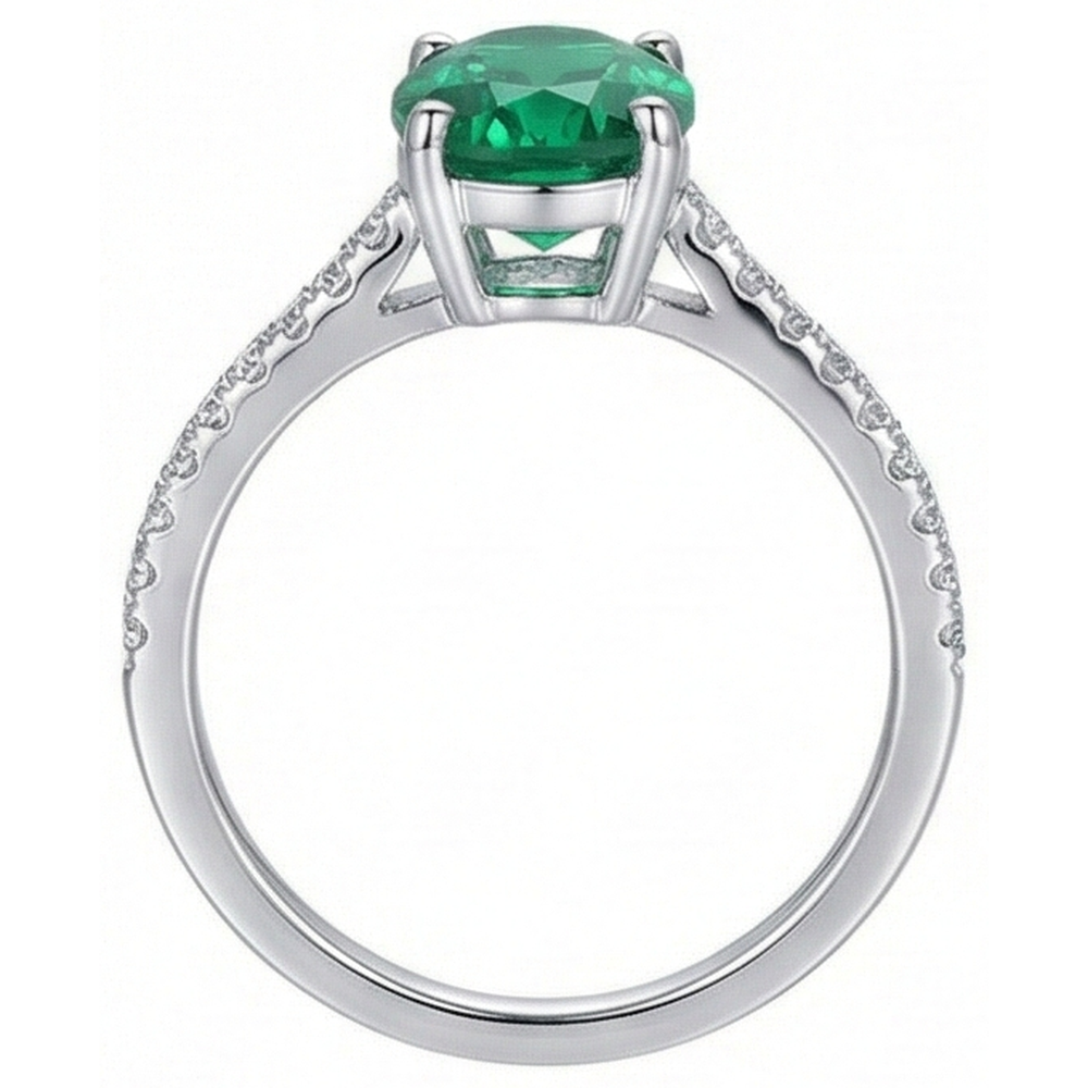 4.25 Carats Oval Cut Green Emerald GIA And Natural Earth Mined Diamond Ring White Gold 14K