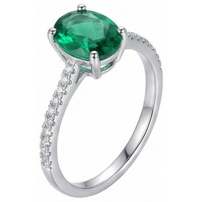 4.25 Carats Oval Cut Green Emerald GIA And Natural Earth Mined Diamond Ring White Gold 14K