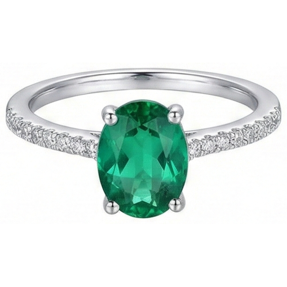 4.25 Carats Oval Cut Green Emerald GIA And Natural Earth Mined Diamond Ring White Gold 14K
