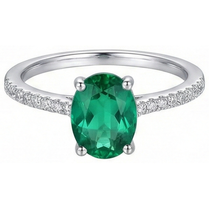 4.25 Carats Oval Cut Green Emerald GIA And Natural Earth Mined Diamond Ring White Gold 14K
