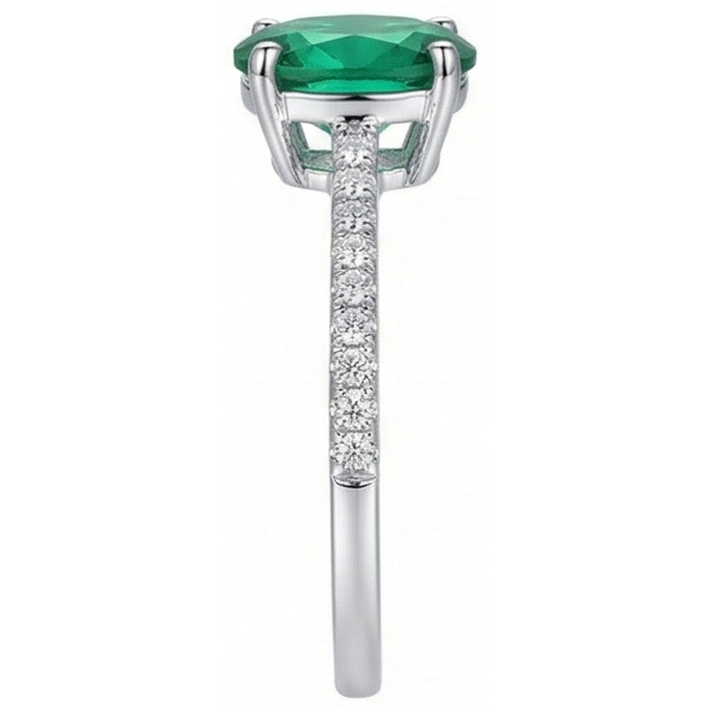 4.25 Carats Oval Cut Green Emerald GIA And Natural Earth Mined Diamond Ring White Gold 14K