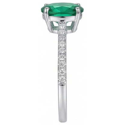 4.25 Carats Oval Cut Green Emerald GIA And Natural Earth Mined Diamond Ring White Gold 14K