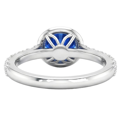 4.25 Carats Prong Set Sapphire And Natural Earth Mined Diamonds Ring White Gold 14K