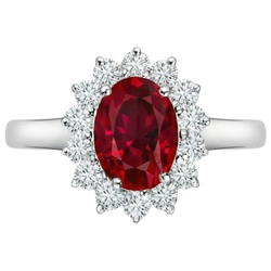 4.25 Carats Ruby And Natural Earth Mined Diamonds Halo Ring New White Gold 14K