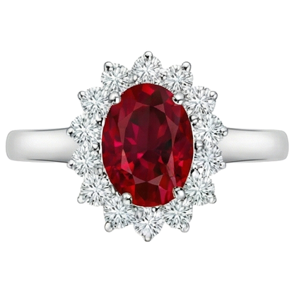 4.25 Carats Ruby And Natural Earth Mined Diamonds Halo Ring New White Gold 14K