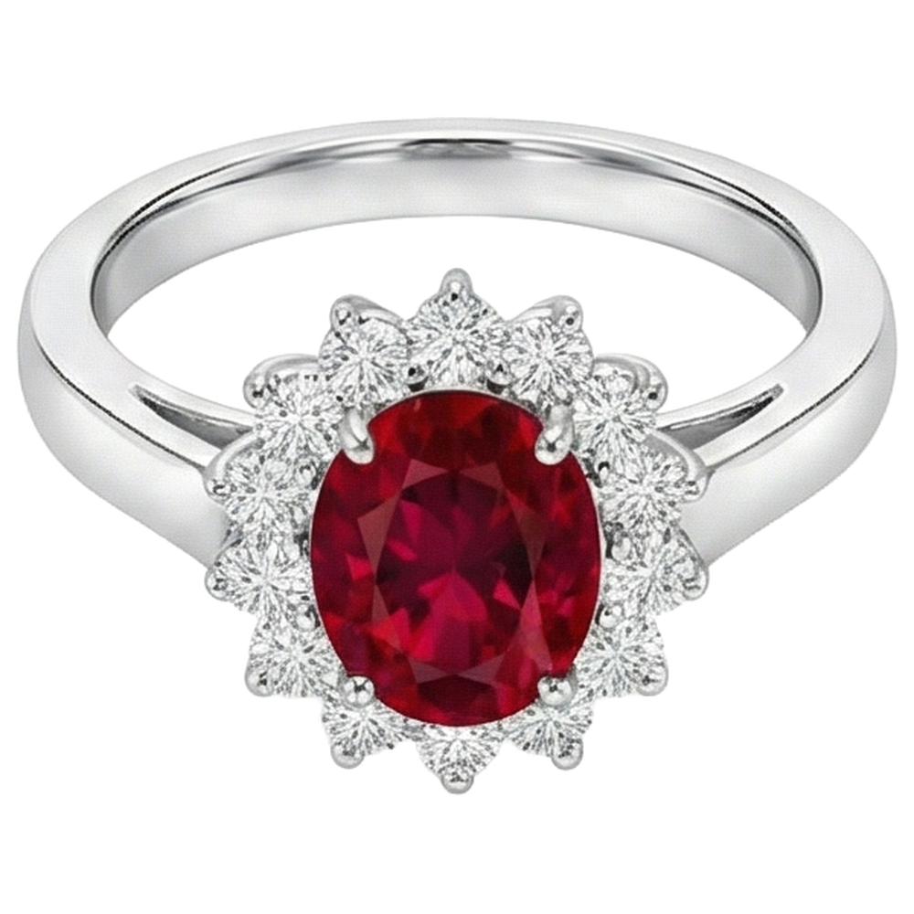 4.25 Carats Ruby And Natural Earth Mined Diamonds Halo Ring New White Gold 14K