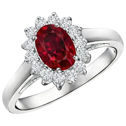 4.25 Carats Ruby And Natural Earth Mined Diamonds Halo Ring New White Gold 14K