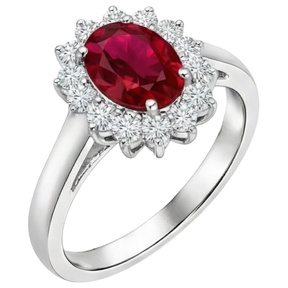 4.25 Carats Ruby And Natural Earth Mined Diamonds Halo Ring New White Gold 14K