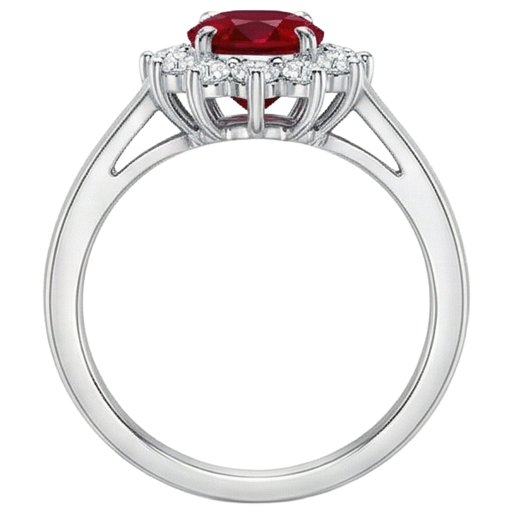 4.25 Carats Ruby And Natural Earth Mined Diamonds Halo Ring New White Gold 14K