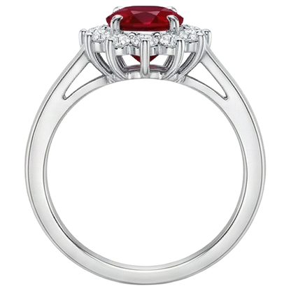 4.25 Carats Ruby And Natural Earth Mined Diamonds Halo Ring New White Gold 14K