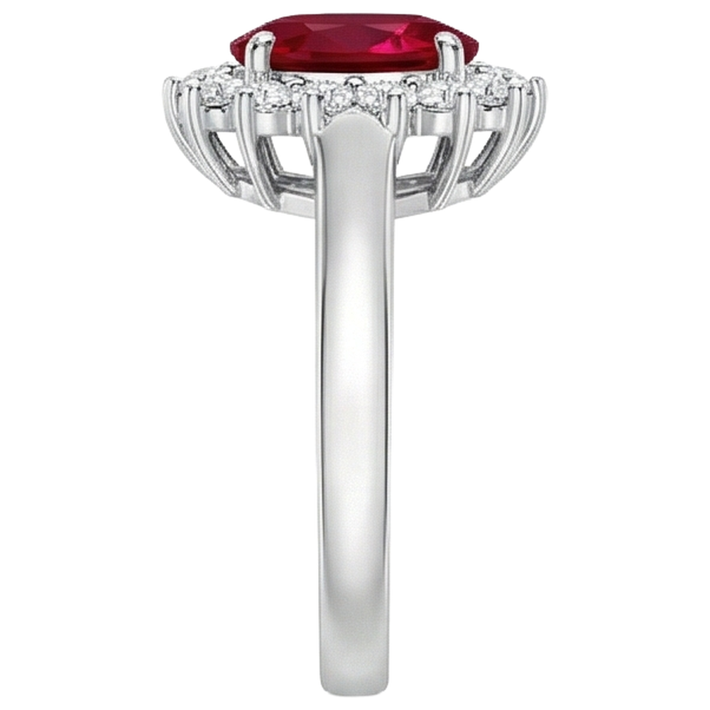 4.25 Carats Ruby And Natural Earth Mined Diamonds Halo Ring New White Gold 14K