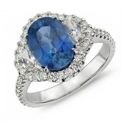 natural round sapphire 4.25ct ring profile view