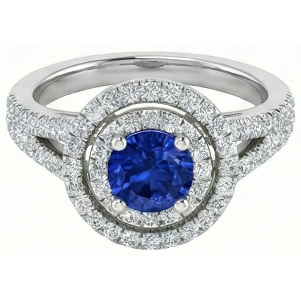 4.25 Carats Sri Lankan Sapphire And Natural Earth Mined Diamond Engagement Ring 14K Gold