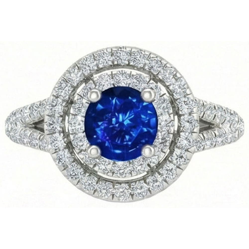 4.25 Carats Sri Lankan Sapphire And Natural Earth Mined Diamond Engagement Ring 14K Gold