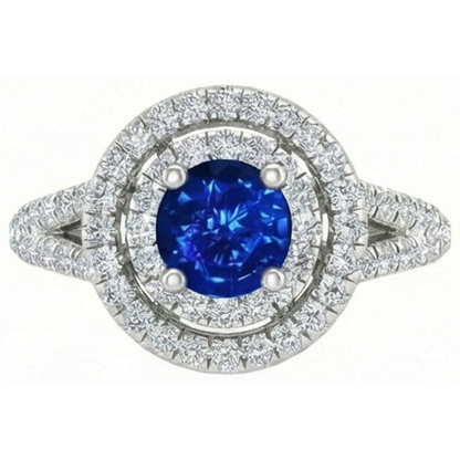 4.25 Carats Sri Lankan Sapphire And Natural Earth Mined Diamond Engagement Ring 14K Gold